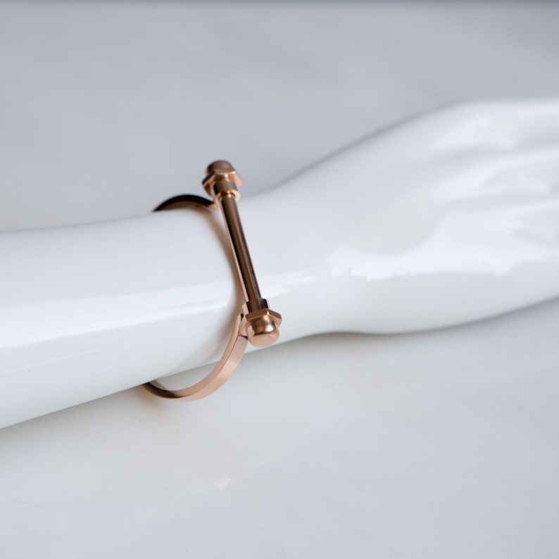 Minimalist Rose Gold Screw Bar Cuff Bracelet Screw Cuff Etsy