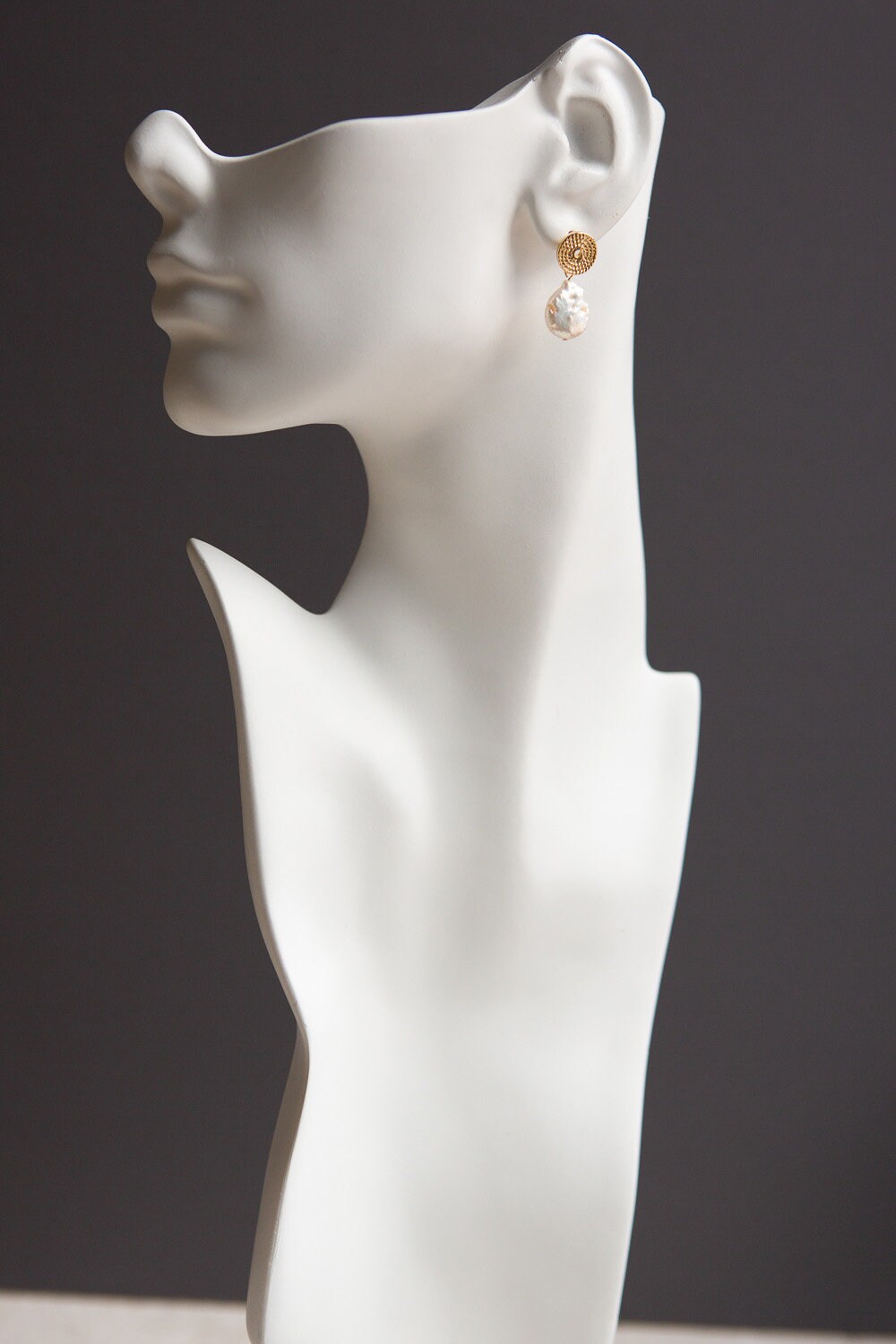 Gold Braid Disc Baroque Pearl Drop Earrings Baroque Pearl | Etsy