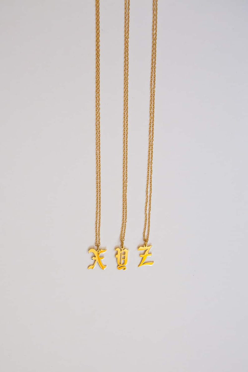 Gold Old English Necklace Old English Gothic Gold Old English Initial Necklace Gothic Font Initial Necklace Gold Gothic Initial Necklace