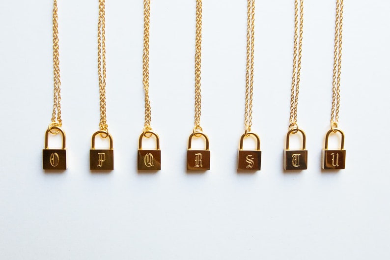 Gold Old English Initial Padlock Necklace Gold Initial Etsy