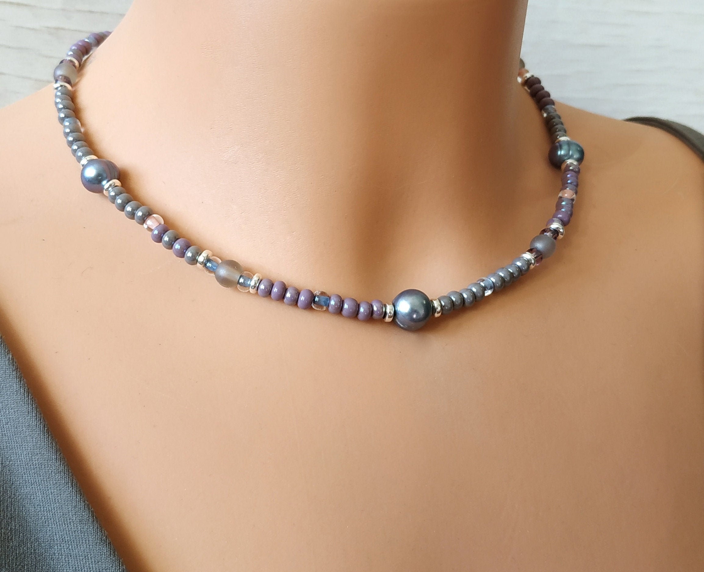 Mixed Bead Choker Necklace Seed Bead Necklace Pearl Colorful Etsy
