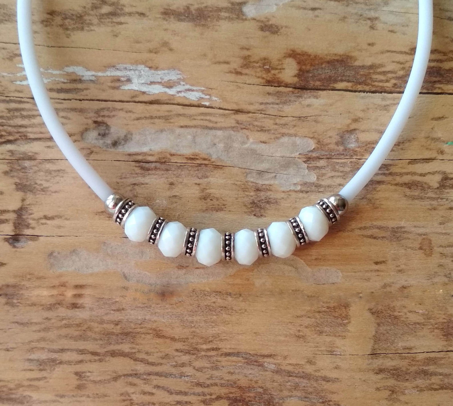 White Beaded Choker Necklace White Thin Elegant Choker Etsy