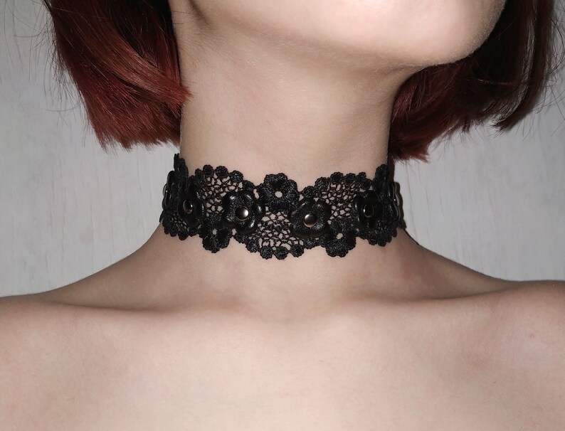 Black Rose Choker Necklace Tattoo Choker Leather flower Etsy
