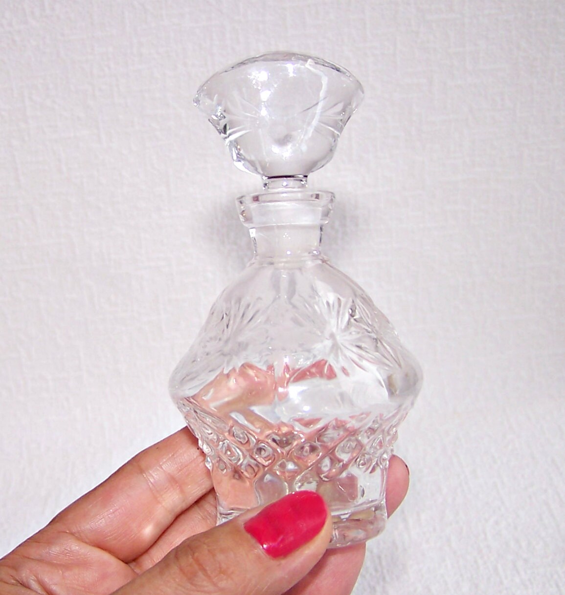 Vintage Crystal Glass Set. Clear Cut Glass Vanity Table Set. Crystal