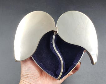 Vintage Heart Shaped Silver Tone Trinket Box: Velvet Interior Vanity Decor