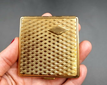 UNUSED Powder Compact "LENEMAL'ER". Vintage Brass Refillable Powder Box with a Mirror. Mirrored Compact. Vanity Mirror. Gift For Her.