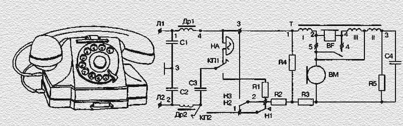 Схема телефона с дисковым номеронабирателем