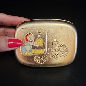 Vintage Gold Tone Travel Soap Dish: USSR Enamel Folk Art