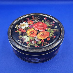 Beautiful Floral Tin Box. Vintage Tin Container. Retro Tin Canister. Old Storage Box. Rare Collectible Tin Box.