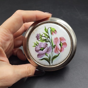 Vintage Lenemalier Powder Box: Hand-Enameled Floral Trinket Box, USSR