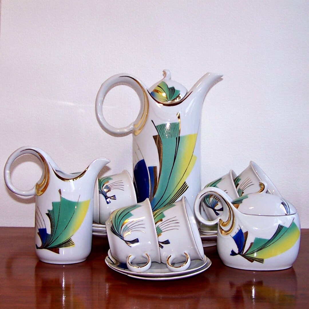 Ukrainian Porcelain Tea/coffee Set. Rare Beautifully Shaped Hand
