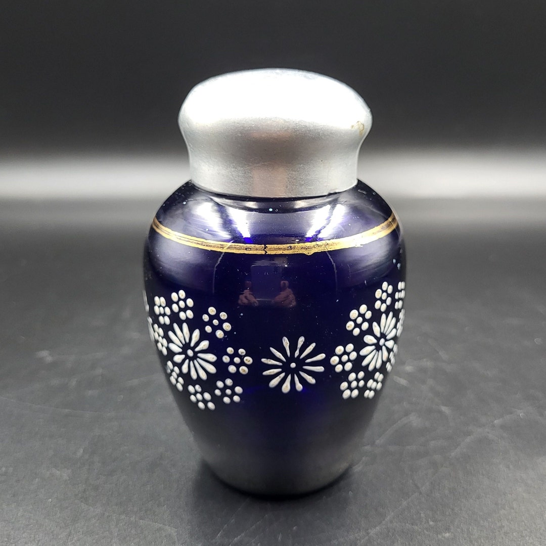 Vintage Tea Container. Cobalt Blue Glass Tea Jar With Two Lids. Lidded Tea Container. Hand