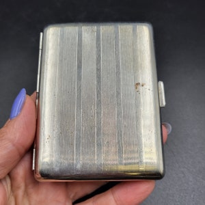 Extra Thin Small Cigarette Case. Vintage Container for Cigarettes. Nickel Platted Cigarette Box. Credit Card Holder. Metal Wallet.