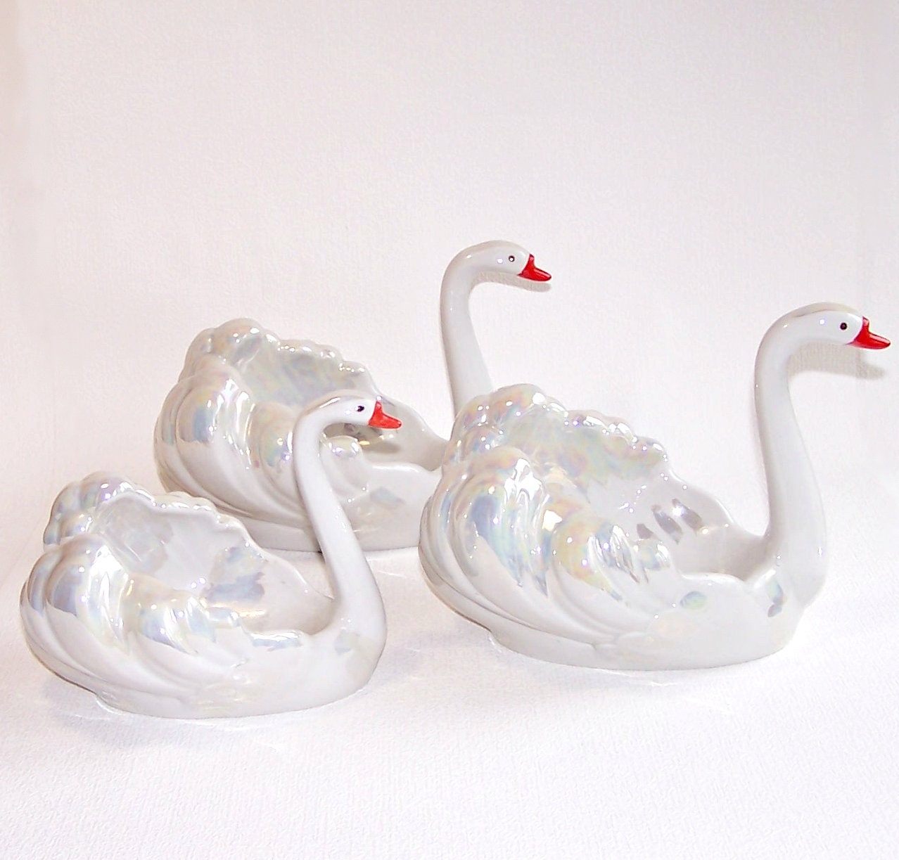 3 Big Porcelain Swans. Vintage Serving Dishes. Wedding Decor. Etsy