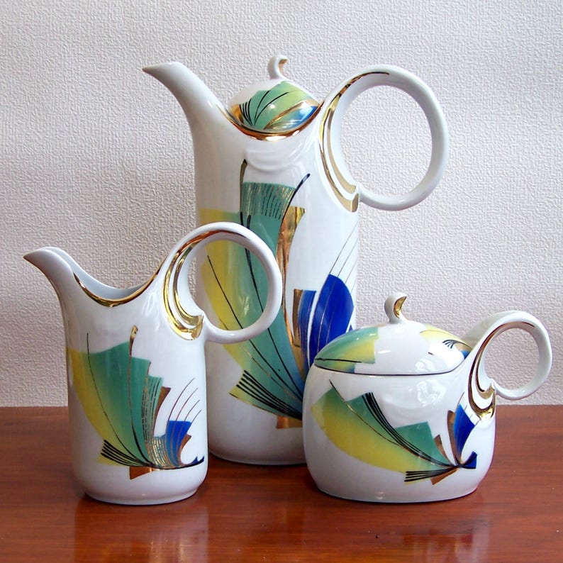 Ukrainian Porcelain Tea/coffee Set. Rare Beautifully Shaped Hand