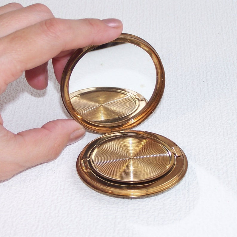 Refillable Powder Box with a Mirror Vanity Mirror Gift for Her. Vintage Brass Powder Compact Made in USSR Collectible Mirrored Compact