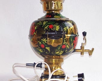 Hand Painted Brass Samovar: 3 Liter USSR Electric Teapot