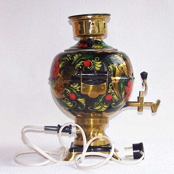 Brass SAMOVAR. Hand Painted Russian Samovar. 3 Liter Working  Electric Samovar Made in the USSR. Electric Water Heater. Electric Teapot.