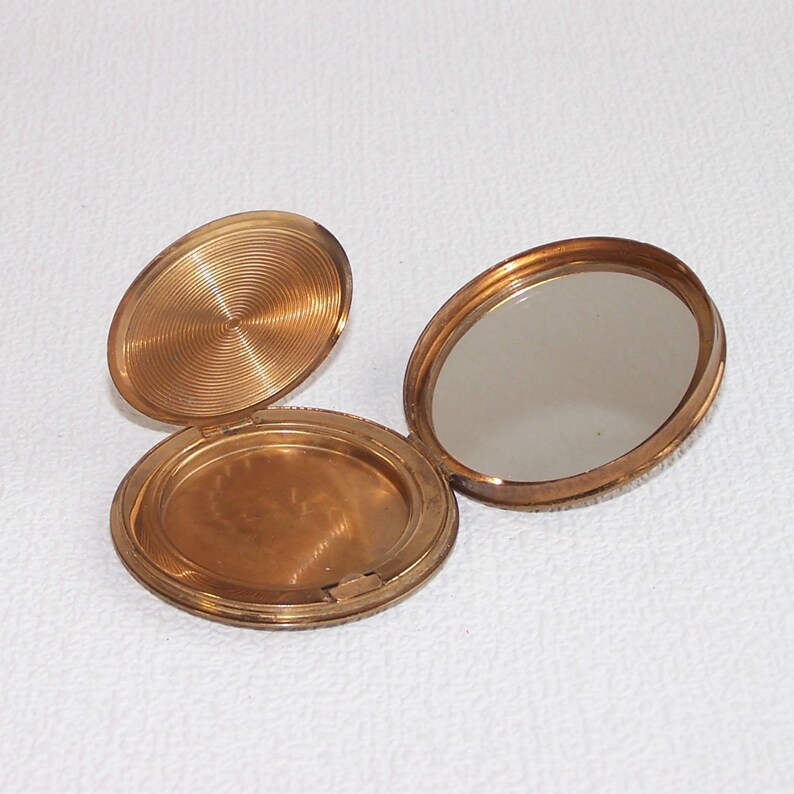 Refillable Powder Box with a Mirror Vanity Mirror Gift for Her. Vintage Brass Powder Compact Made in USSR Collectible Mirrored Compact