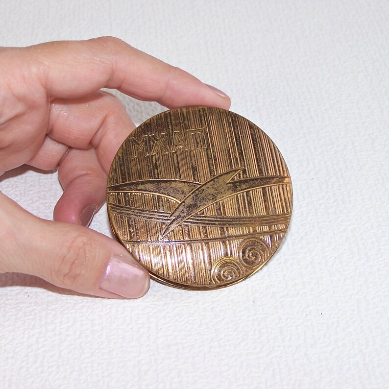 Refillable Powder Box with a Mirror Vanity Mirror Gift for Her. Vintage Brass Powder Compact Made in USSR Collectible Mirrored Compact