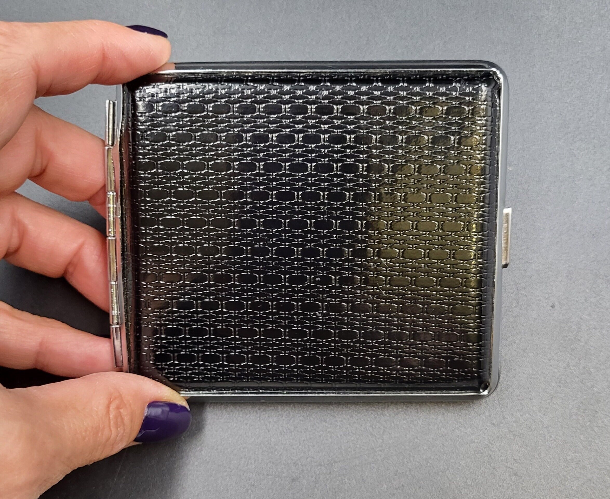 Black Cigarette Case. Metal Cigarette Box Covered With Black Leatherette.  Retro Business/credit Card Holder. Metal Wallet