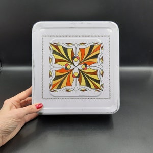 Large Square Tin Box. Vintage Tin Canister. Retro Storage Box. Tin Container.