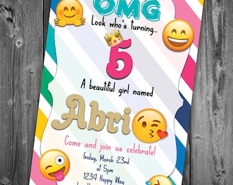Emojis with rainbow stripped background Birthday Digital Printable Invitation