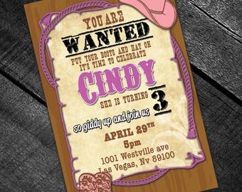 Cowgirl Birthday Digital Printable Invitation