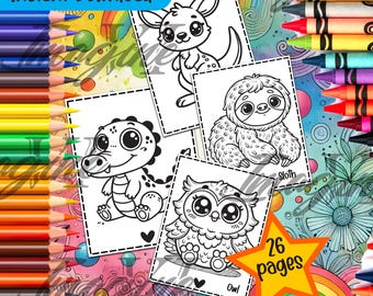 Digital Coloring Pages for kids - Cute Animals - Printables - Kids - Educational - Toddlers - Alphabet - Children