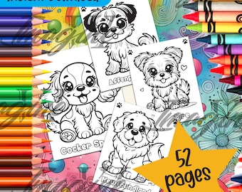 Dibujos para colorear digitales para niños- Perritos lindos - Imprimibles - Niños - Bebés - Perros - Razas de perros
