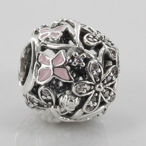 Genuine Pandora Dazzling Daisy Fairy Charm Pink Butterflies