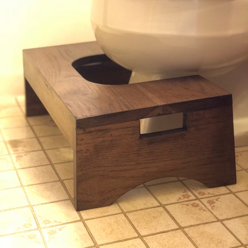Wood Toilet Stool by CW Furniture Bathroom Squat Potty Squatting Step Natural Solid Hardwood Custom Handmade Hickory shops Engraved Modern