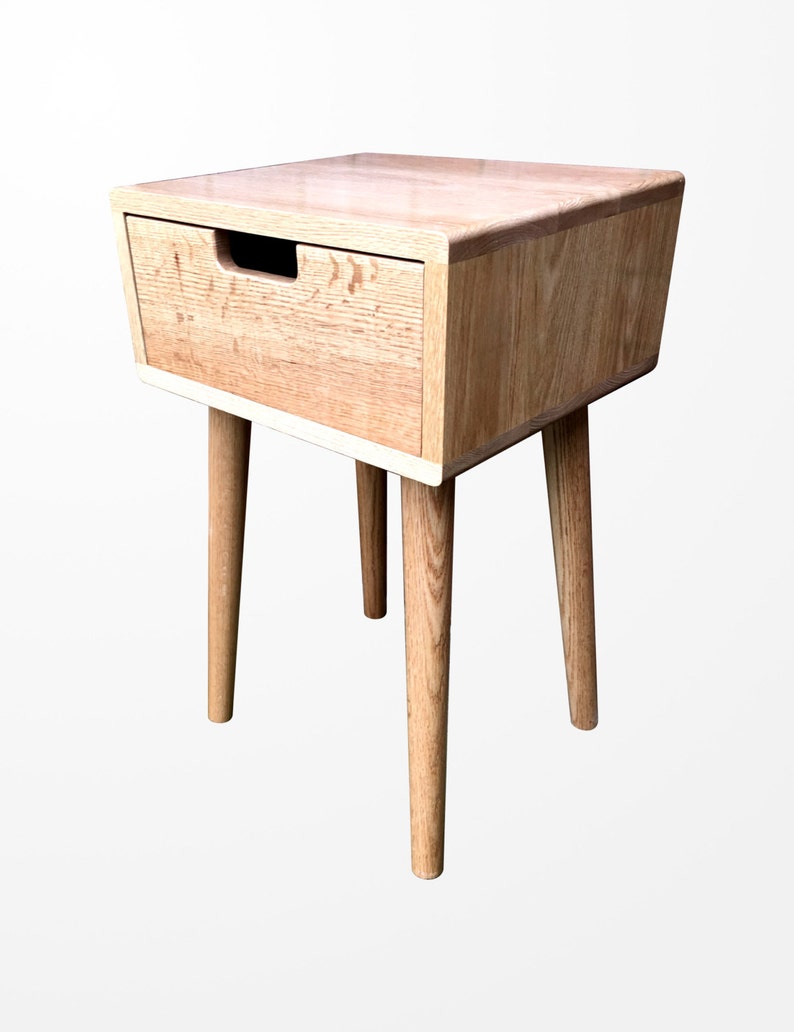 Scandinavian Nightstand Pair Bed Side Table Set Solid Oak in Natural Oak Finish by Candlewood Furniture