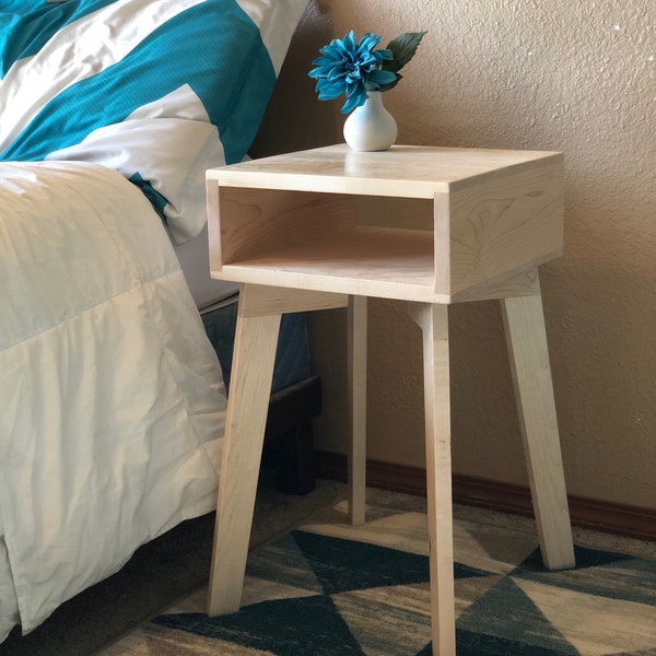 Side Table Wood Modern with Shelf by CW Furniture Nightstand End Table Accent Maple Walnut OakCustom Handmade Minimalist Living Room Bedroom