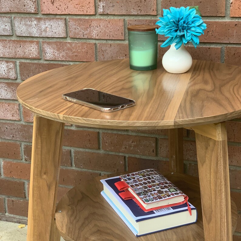 Round End Table Side With Shelf Modern Choose Wood By Cw Furniture Maple Oak Walnut Birch Custom Solid Hardwood Handmade Minimalist