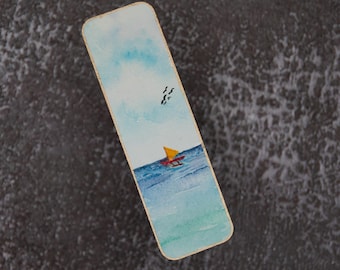 Watercolor Paintings Fisherman Boat Life at Sea Bookmark, Original Artwork, Handmade, Art Gifts