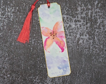 Watercolor Paintings Pink Lily Floral Bookmark, Original Artwork, Handmade, Art Gifts