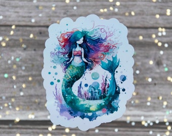 Mermaid Sticker, Watercolor Print, Decals for Laptops, Stickers for Planners, For Books, Journal Decoration