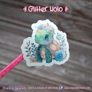 Turtle Sticker, Watercolor Print, Decals for Laptops, Stickers for Planners, For Books, Journal Decoration Glitter Holo