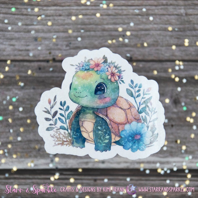Turtle Sticker, Watercolor Print, Decals for Laptops, Stickers for Planners, For Books, Journal Decoration image 1