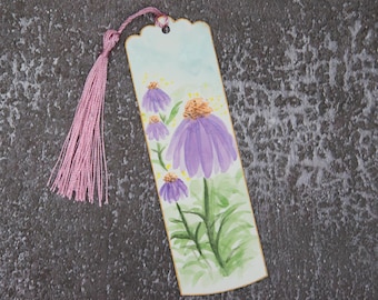 Watercolor Paintings Purple Cone Flowers Floral Bookmark, Original Artwork, Handmade, Art Gifts