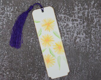 Watercolor Paintings Yellow Floral Bookmark, Original Artwork, Handmade, Art Gifts