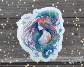 Mermaid Sticker, Watercolor Print, Decals for Laptops, Stickers for Planners, For Books, Journal Decoration