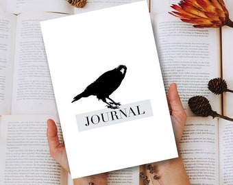 Raven Journal: 6x9 120 Blank Lined/Ruled Pages Crow Gothic White Notebook