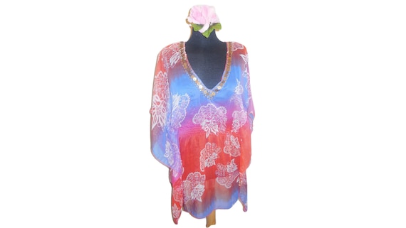 Tunic Blouse Sheer Chiffon Floral Sheer Summer Top