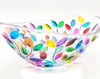 Laurus plate 330 multicolor hand-painted crystal Murano style Made in Italy