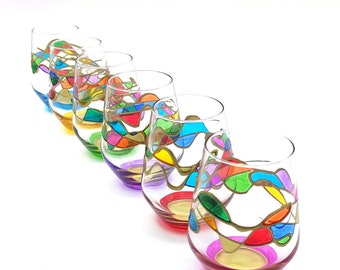 set de 6 verres Rainbow wave cl.40 multicolore style Murano Venise