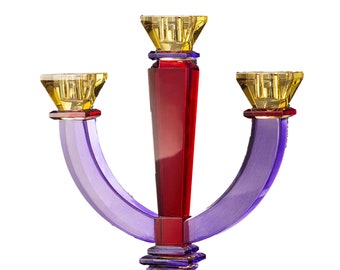 Naxos candle holder with 3 flames hand painted crystal Murano style Venice