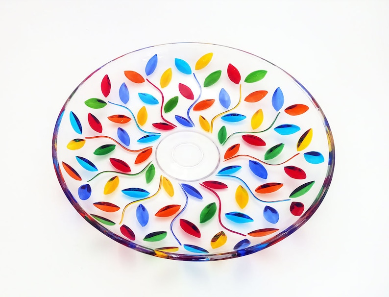 Laurus plate 330 multicolor hand-painted crystal Murano style Made in Italy