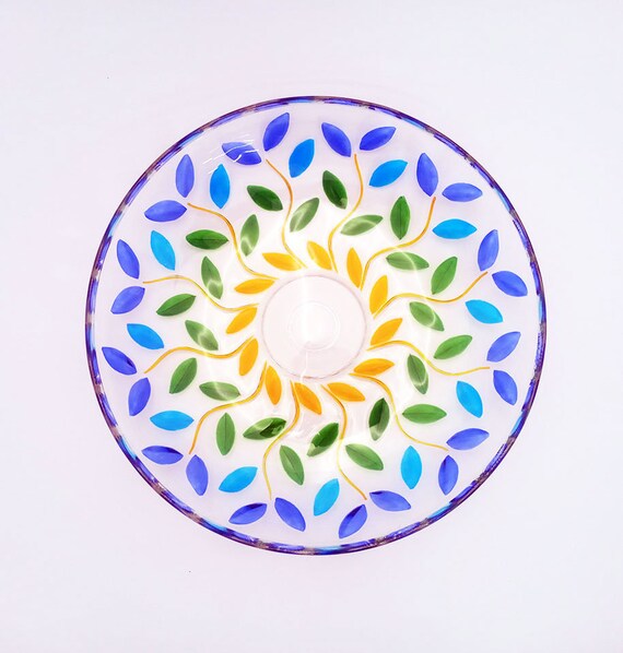 Laurus plate 330 multicolor hand-painted crystal Murano style Made in Italy